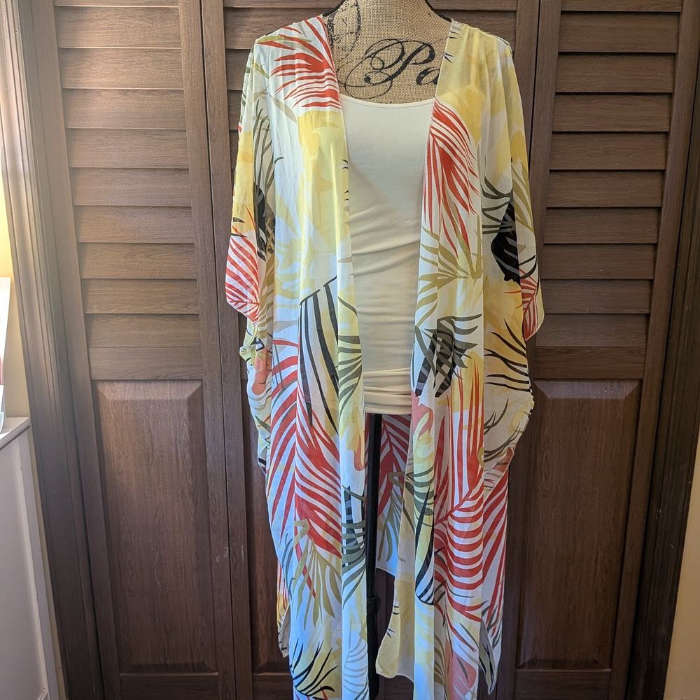 Colorful Leaf Print Kimono